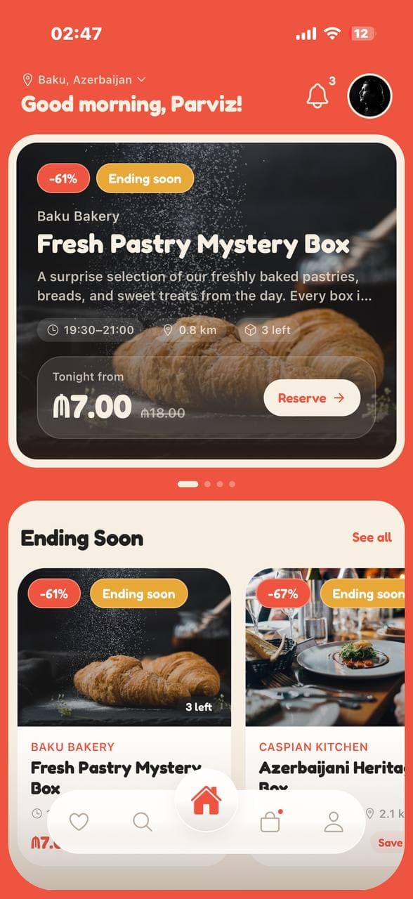 ATMA app home screen showing surprise boxes near you